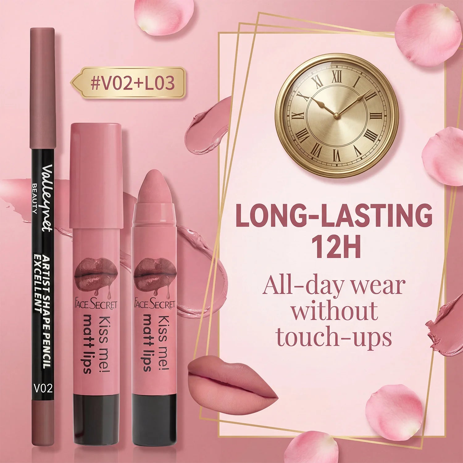 Lip Liner and Lipstick Set – Velvet Matte Finish – Natural | KIMLUD