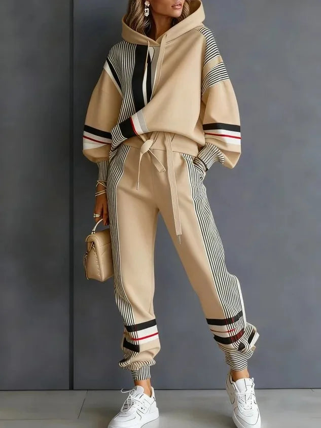 Two-Piece Sweatshirt and Pants Set American Stripe — Black | KIMLUD