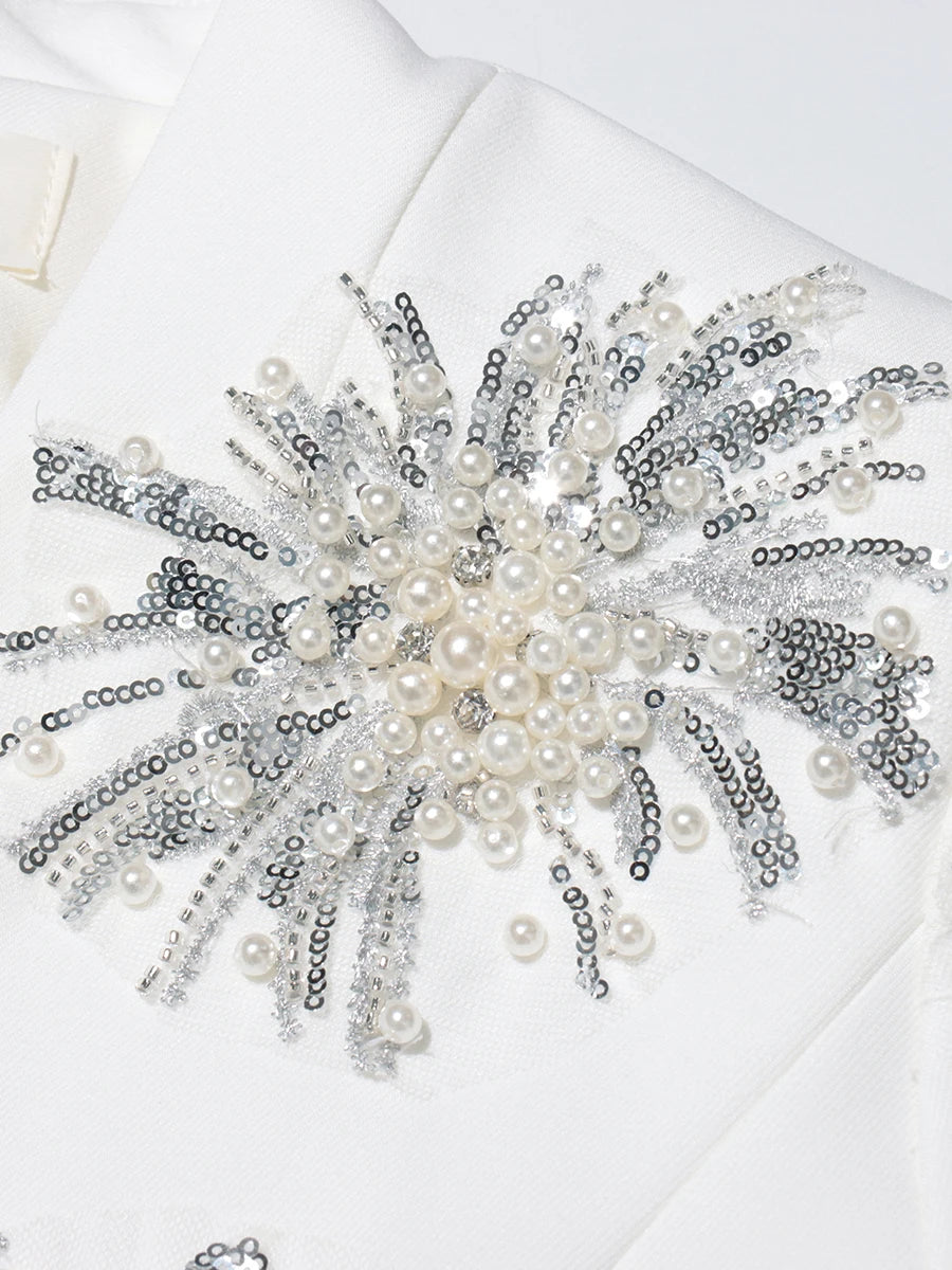 CHICEVER Solid Spliced Beading Slimming Blazer for Women Notched Collar Long Sleeve Patchwork Button Formal Coat Female Fashion