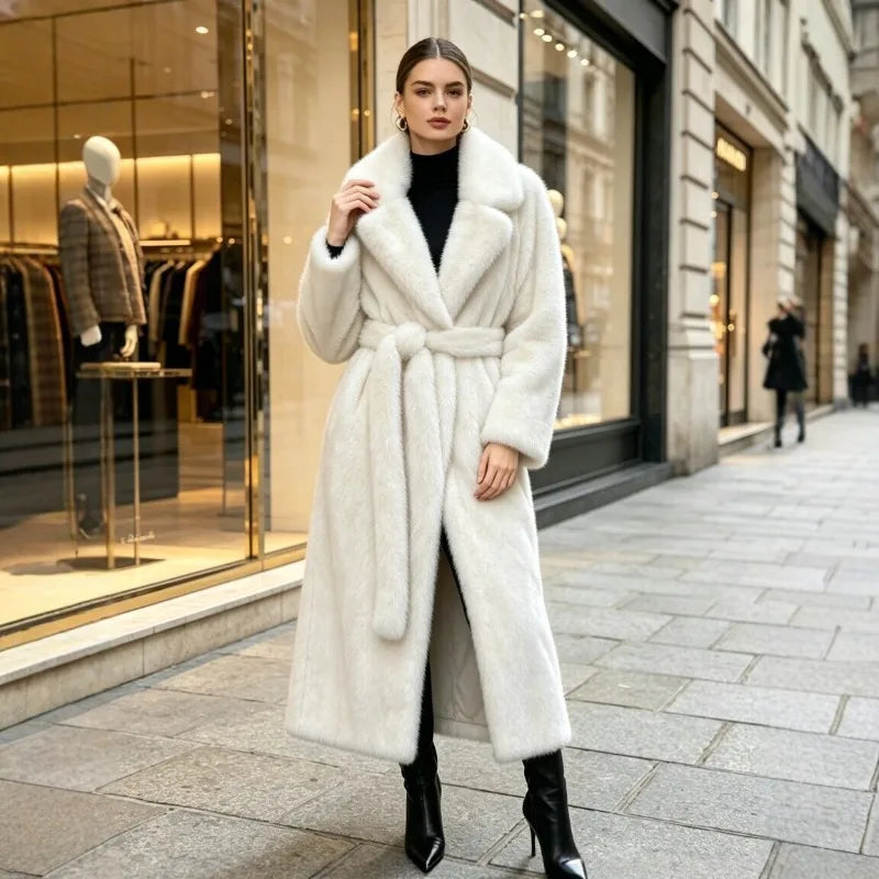 Fur Coat - X-Long Silhouette - Faux Mink Fur | KIMLUD