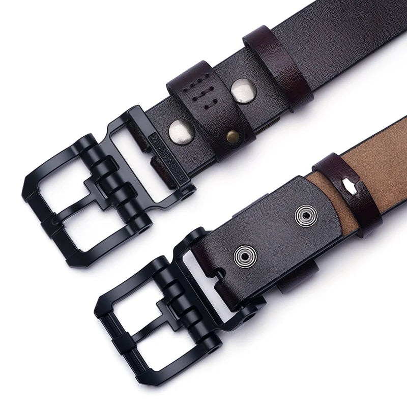 Cowhide Belt Vintage Pin Buckle — Deep Midnight Black | KIMLUD
