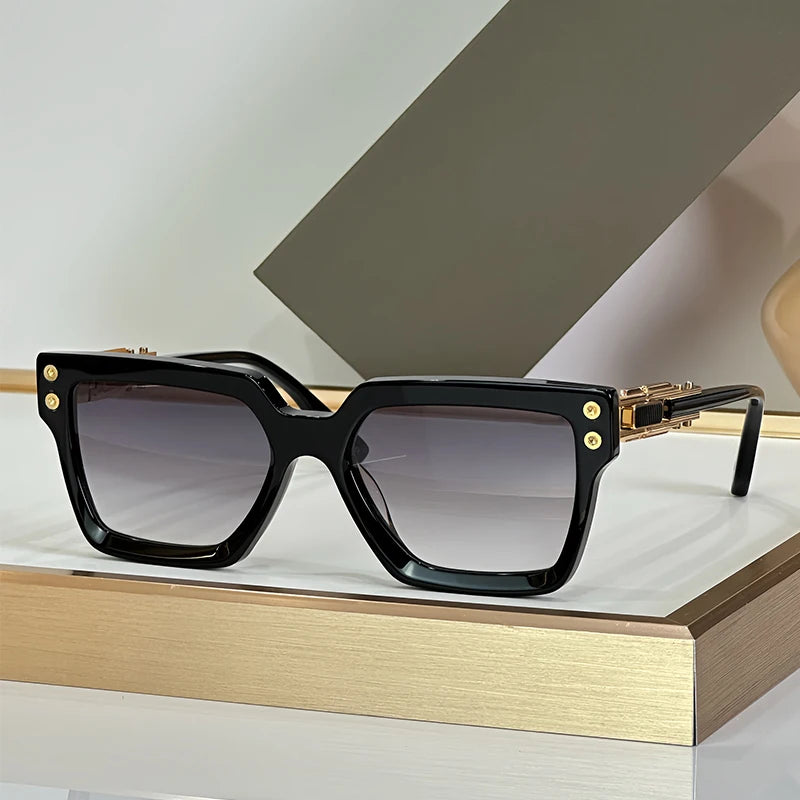 Acetate Square Sunglasses Handmade Alloy UV400 — Black | KIMLUD