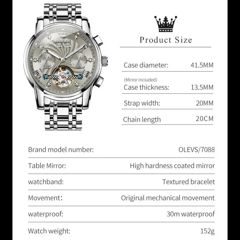 Skeleton Stainless Steel Watch Tourbillon — Silver | KIMLUD