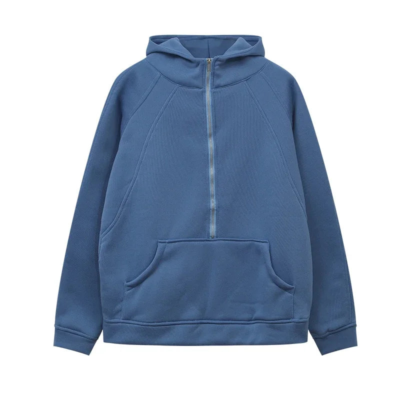 Plush Sweater Half-Zip Hooded Knit With Cozy Thermal Lining And Soft Handfeel — Black | KIMLUD