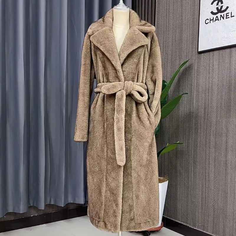 Long Coat – Open Front – Faux Fur – Thick Plush Warmth | KIMLUD