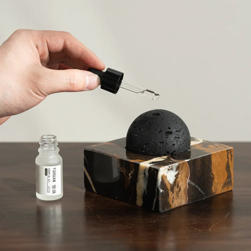 Lava Rock Diffuser With Marble Base — Black | KIMLUD