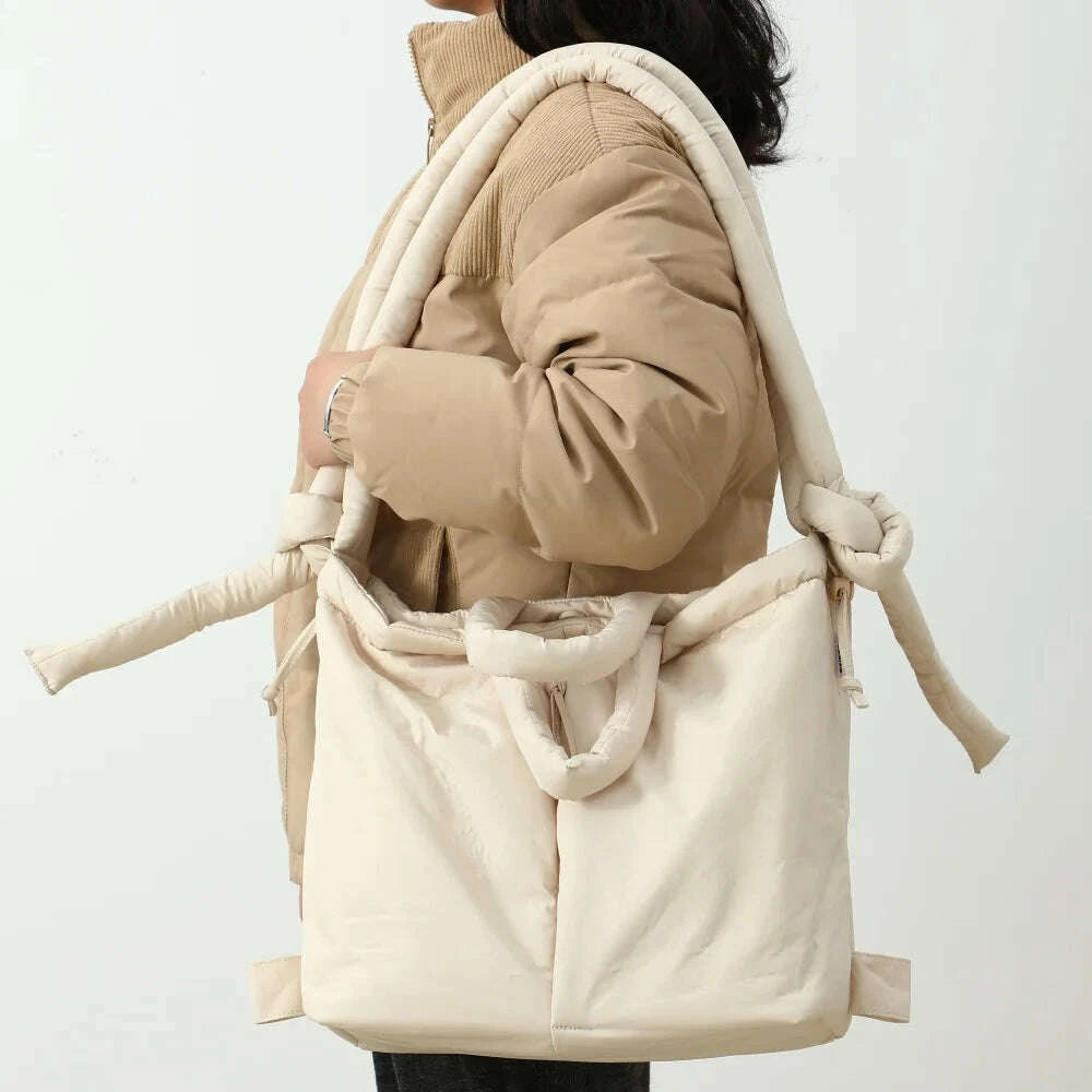 KIMLUD, Puffer Backpack For Women Handbag With Top Handle Shoulder Bag Soft Lightweight Drawstring Puffy Tote Carry On Bag, KIMLUD Womens Clothes