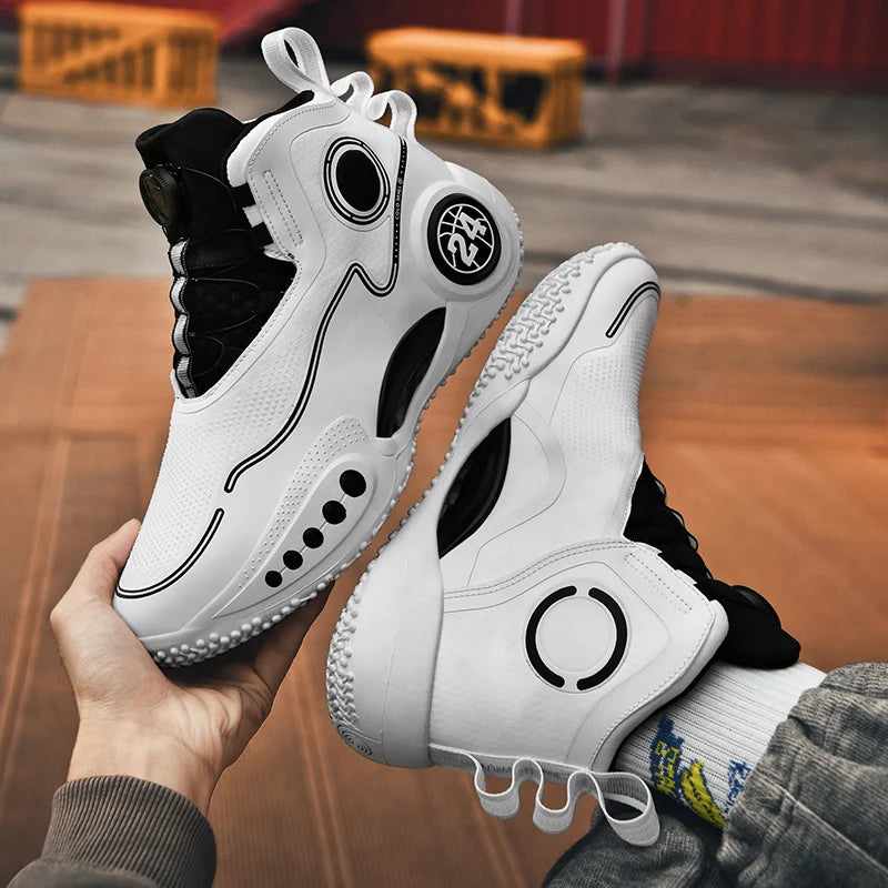Rotary button shock-absorbing anti-slip wear-resistant sports shoes youth sports students high top basketball shoes male