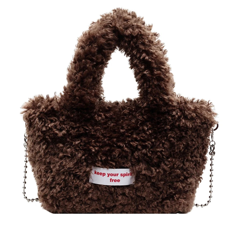 Zipper Sweet Plush Velvet Shoulder Bags for Women Cute Autumn and Winter 2025 New Solid Color Versatile Youth Women's Handbag