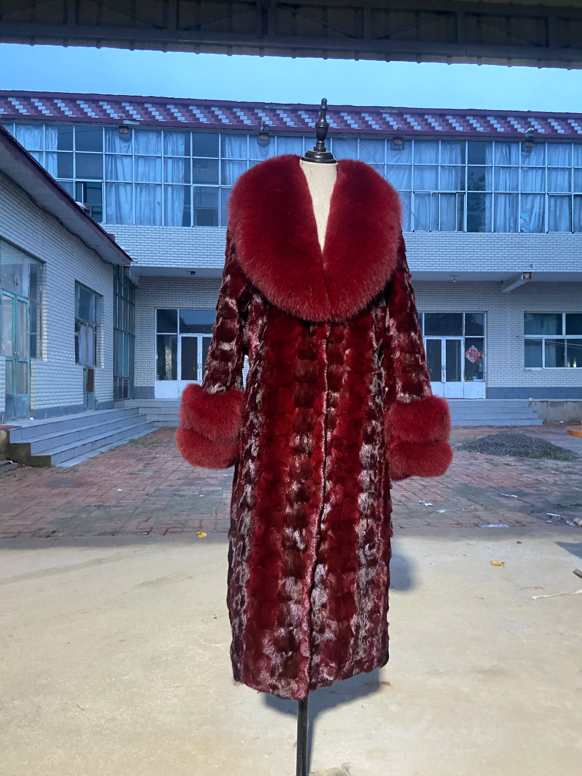 Mink Fur Coat – Real Fox Fur Trim Cuffs – Overcoat | KIMLUD