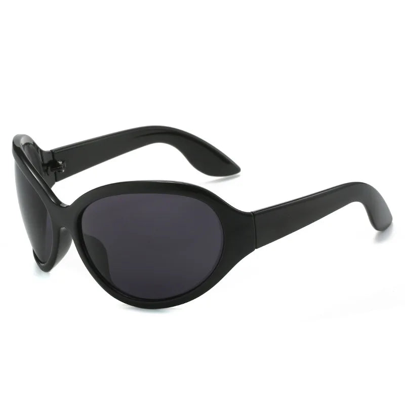 Oversized Punk Oval Sunglasses UV400 — Black | KIMLUD