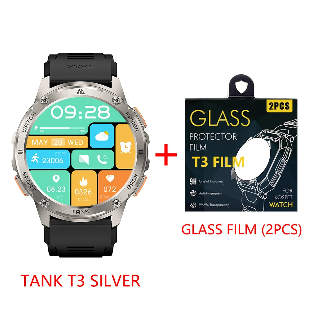 2024 KOSPET TANK T3 Smart Watch For Men 500mAh Battery Smartwatch Women Digital Fitness Watches AMOLED AI Voice AOD Bluetooth