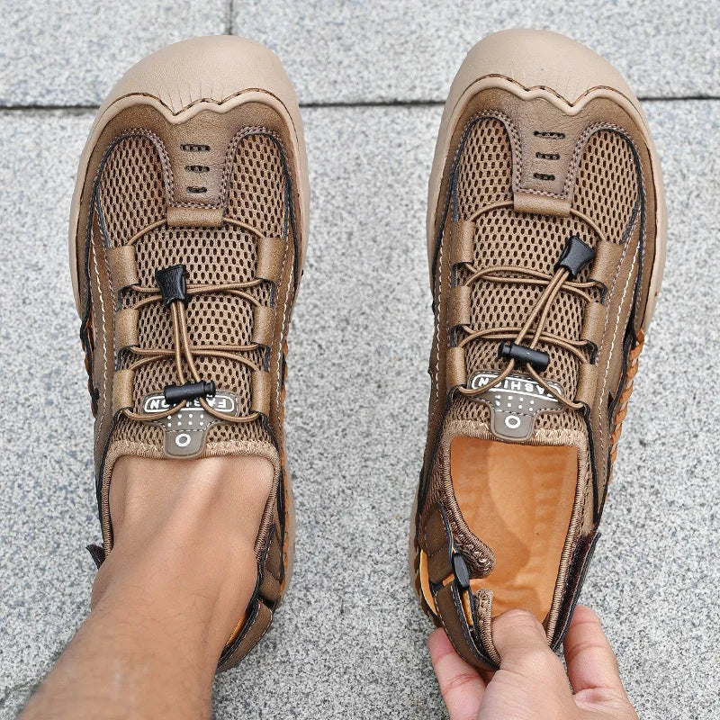 Mesh Sandals Ankle-Wrap Outdoor Casual — Sandstone Brown | KIMLUD