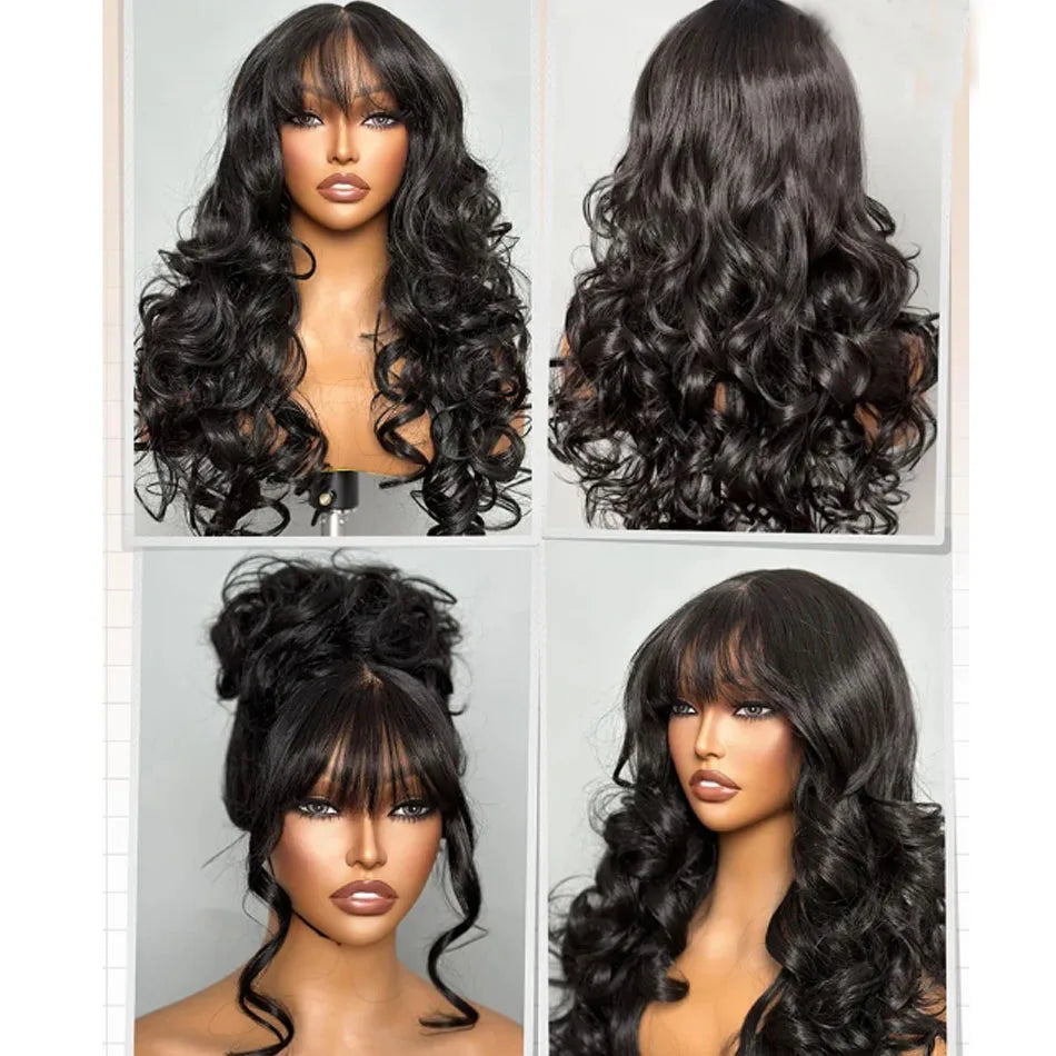 Lace Wig – 250% 3X1 Middle Part With Bangs – Body Wave Long 26 Inch | KIMLUD