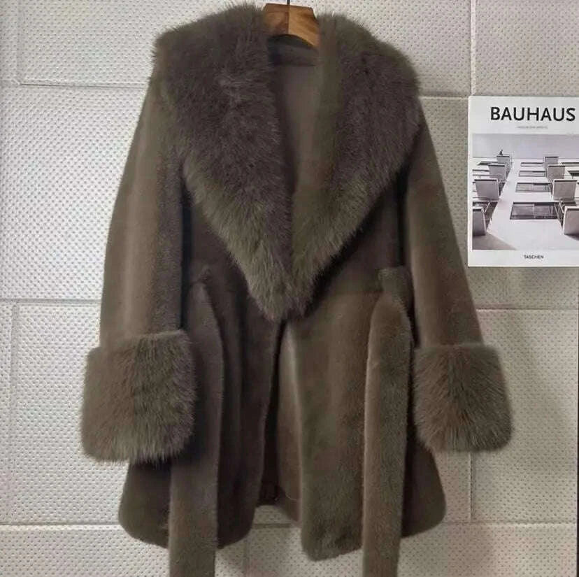 Faux Mink Fur Coat for Women,Covered Button Jacket,Casual Outwear,Adjustable Waist,Korean,Autumn and Winter,2025