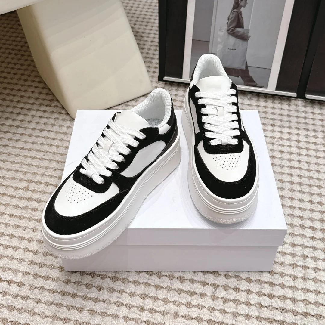 2026 Women Platform Sneakers Genuine Leather Suede Casual Shoes Low Top Lace Up Chunky Sole Fashion Streetwear Trainers Shoes