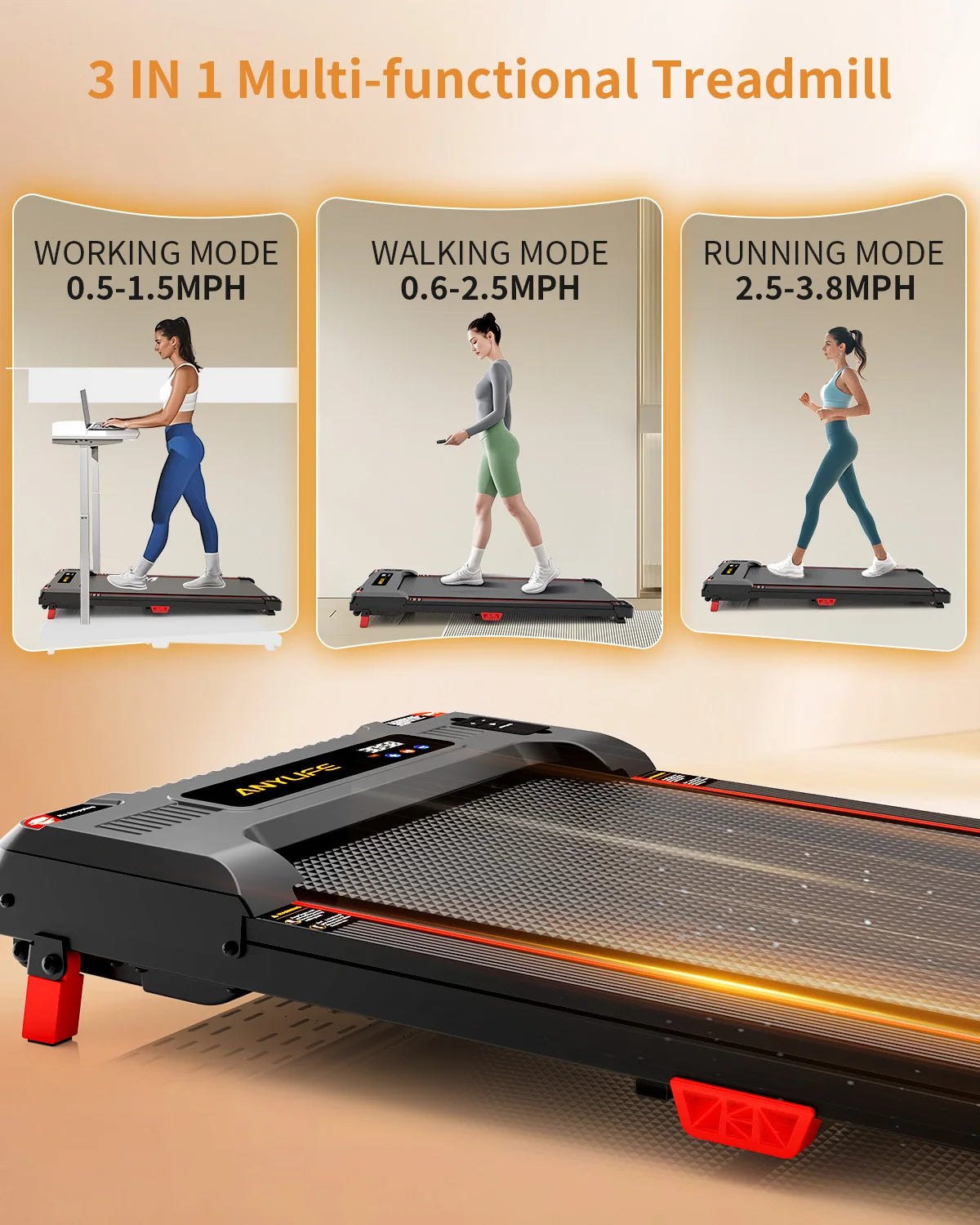 Under Desk Treadmill Incline Walking Pad — Black | KIMLUD