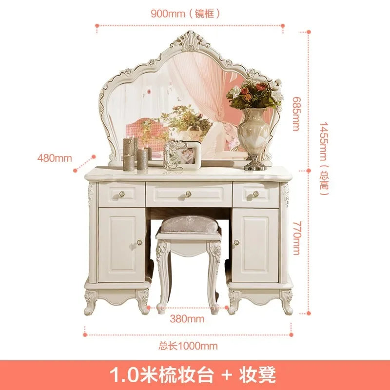 European Luxury Vanity Table Girls Wooden White Tall Vanity Table Makeup Nordic Penteadeira De Maquiagem Bedroom Furniture