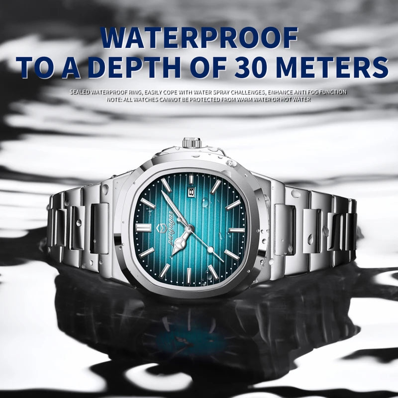 Stainless Steel Military Watch Luminous Week Display — Teal Blue | KIMLUD