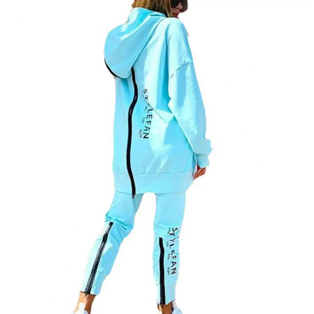 Oversized Tracksuit Back Zipper Hoodie Set — Black | KIMLUD