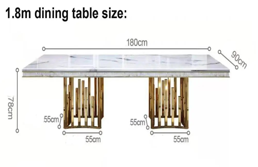 Marble Dining Table Rectangular With Stainless Steel Frame And Marble Surface — White | KIMLUD