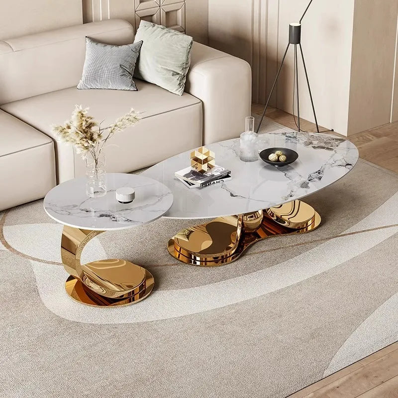 Minimalist Rock-Slab Coffee Table Ellipse Shape — Natural | KIMLUD