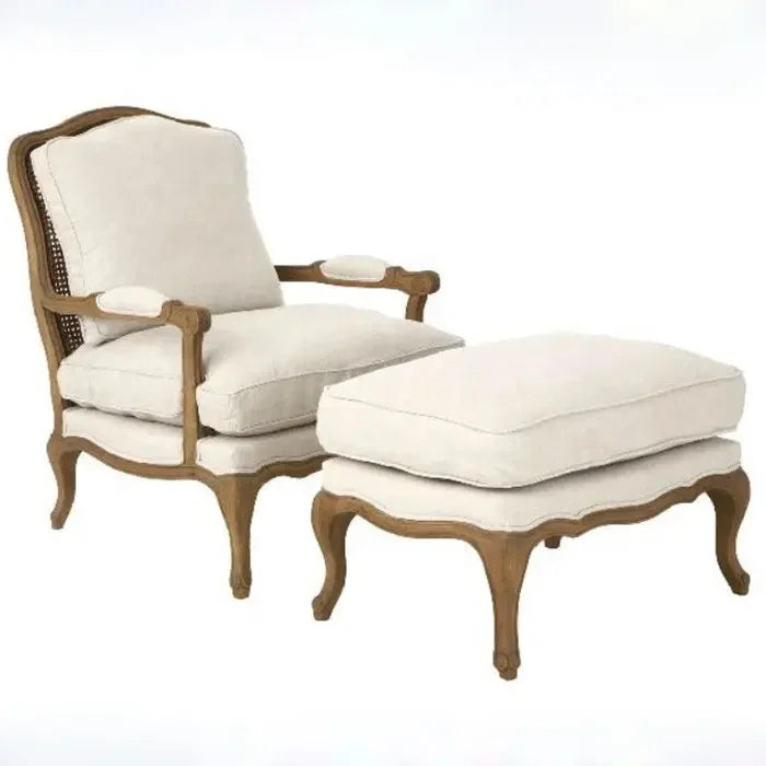 French farmhouse antique wooden armchair lounge living room furniture with stool accent chair