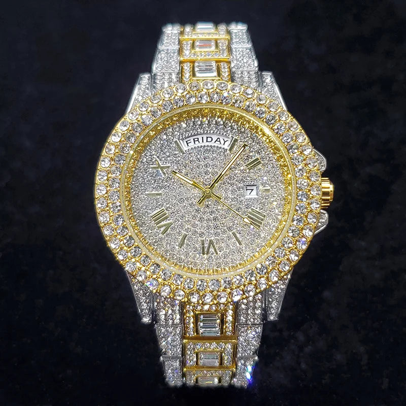 Stainless Steel Diamond Luxury Watch — Gold | KIMLUD