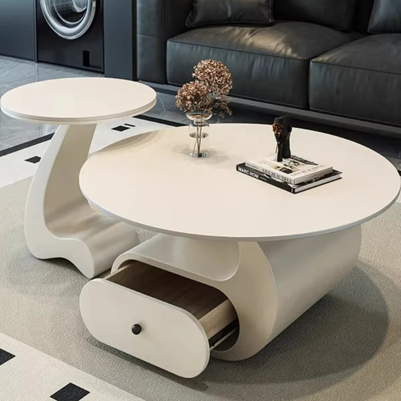 Italian Minimalist Coffee Table With Storage — Cream | KIMLUD
