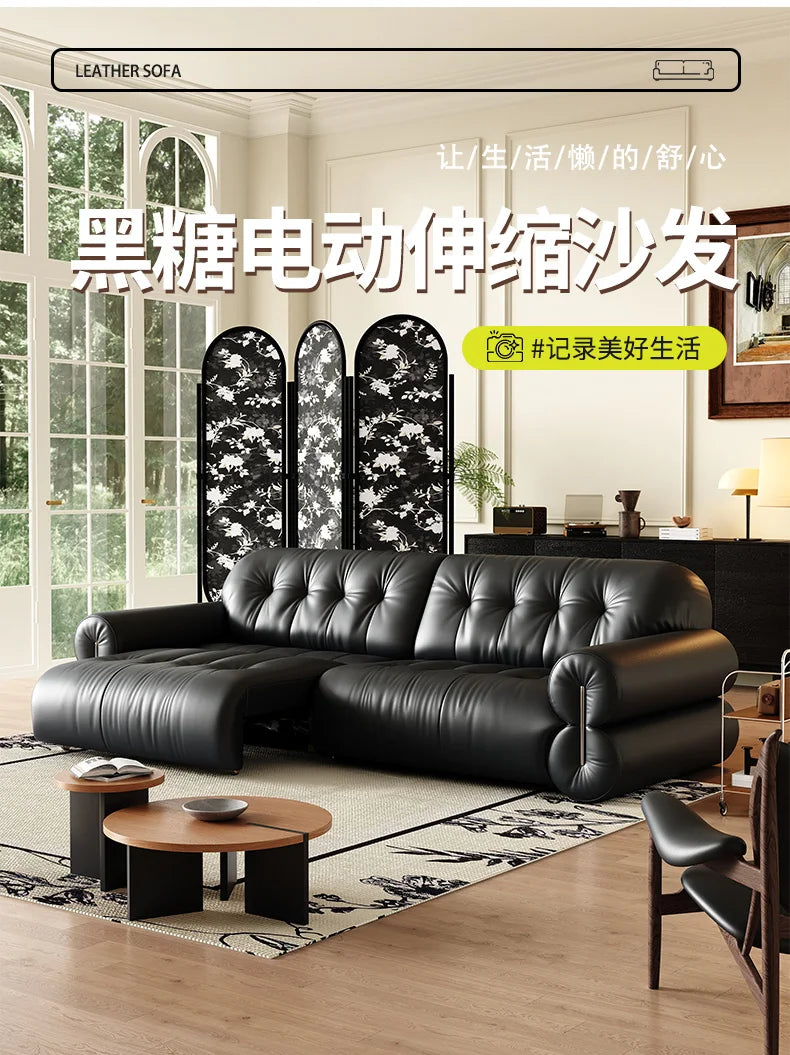 Leather Minimalist Modern Sectional Sofa With Smart Features — Black | KIMLUD