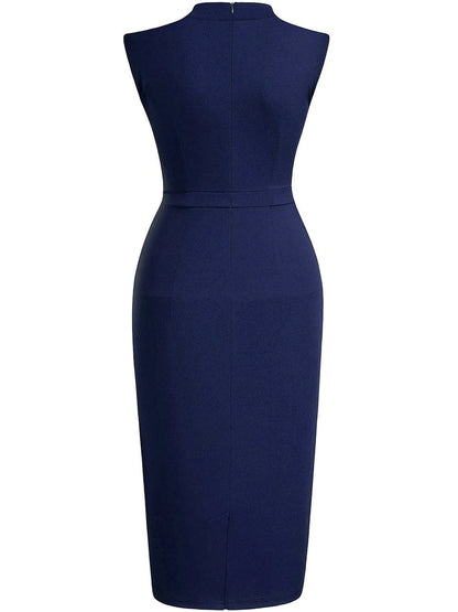 Ruched Sleeveless Slim Sheath Dress — Navy | KIMLUD