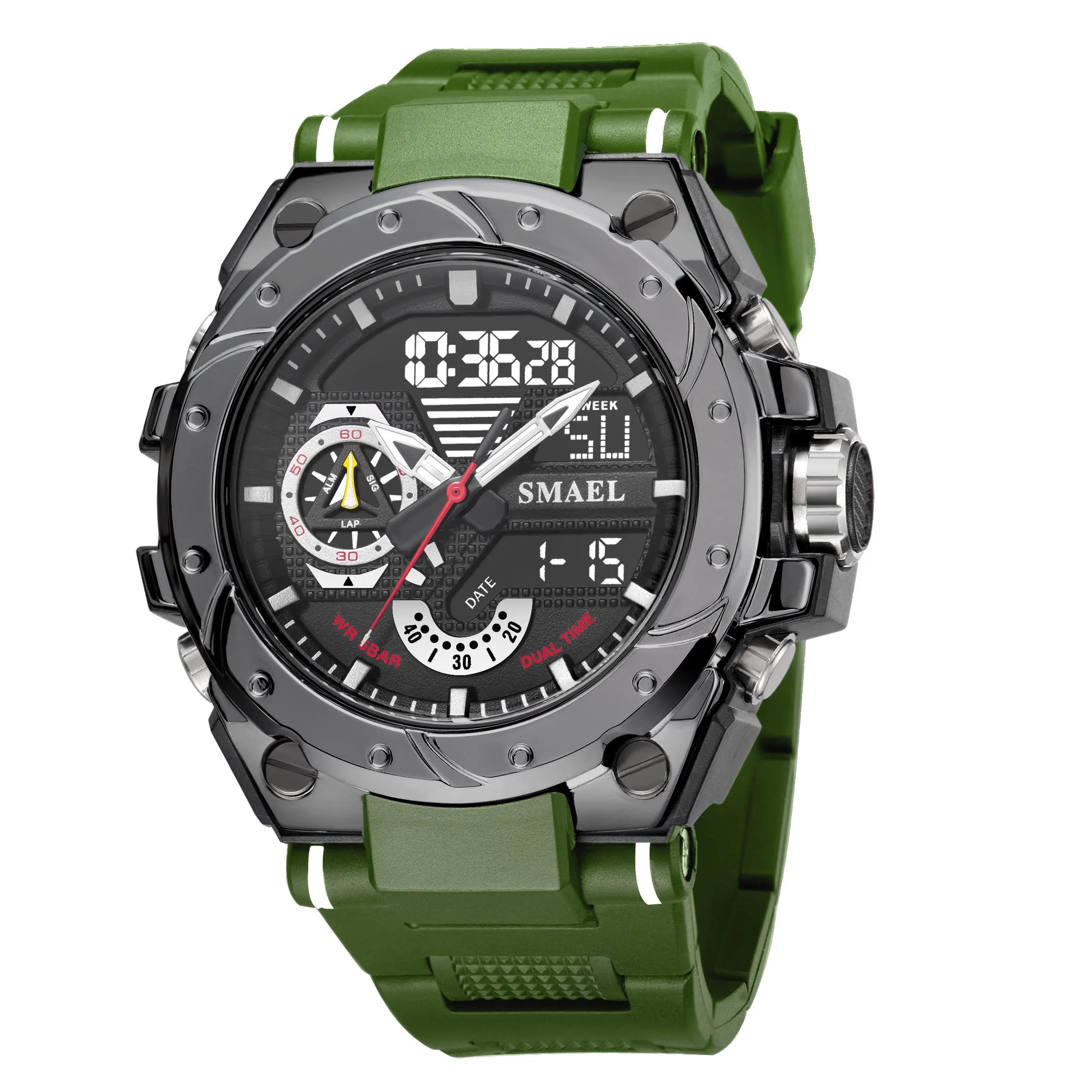 KIMLUD, Quartz Watch For Men SMAEL Wristwatches Watcholorful Red Bracelet 50M Waterproof Alarm Clock Analog Digitals 8060 Sport Watches, GREEN / China, KIMLUD Womens Clothes