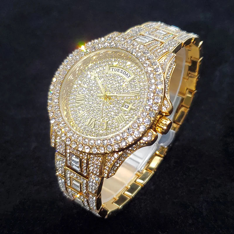 Stainless Steel Diamond Luxury Watch — Gold | KIMLUD