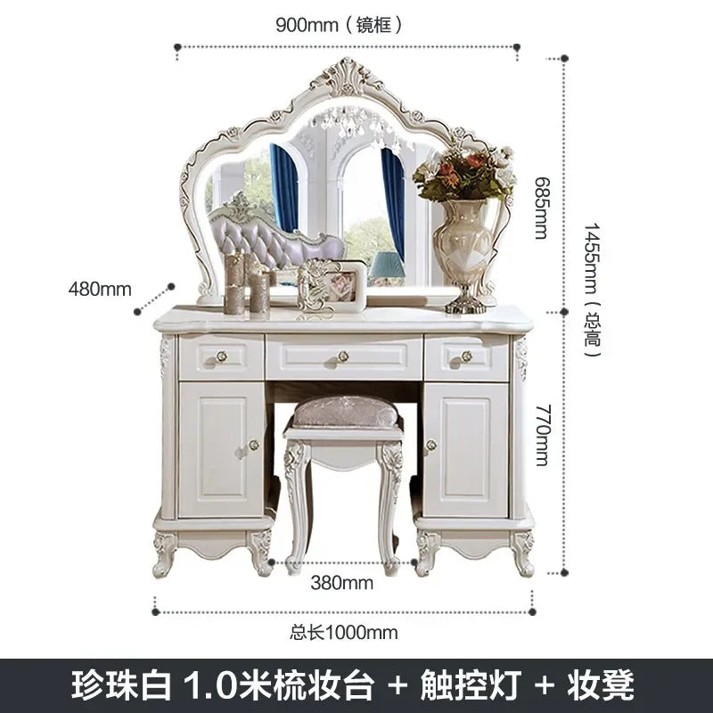 Wooden European Luxury Vanity Table With Arch Mirror — White | KIMLUD