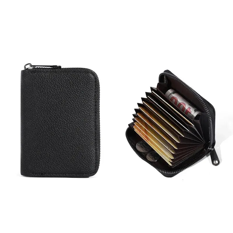 PU Card Holder Anti Demagnetization Wallet Zipper Coin Pouch — Black | KIMLUD