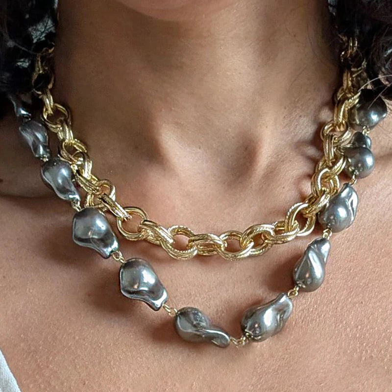 Copper Large Coin Pendant Necklace — Grey | KIMLUD