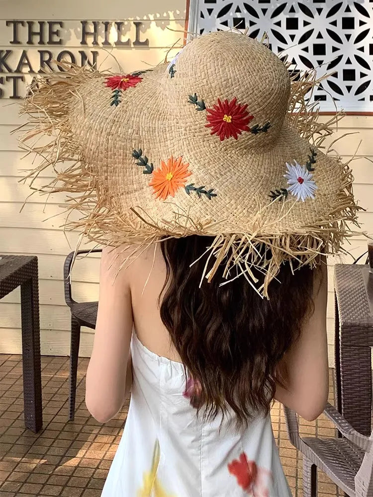 Ribbon Boater Straw Hat Sun Protection — Natural | KIMLUD
