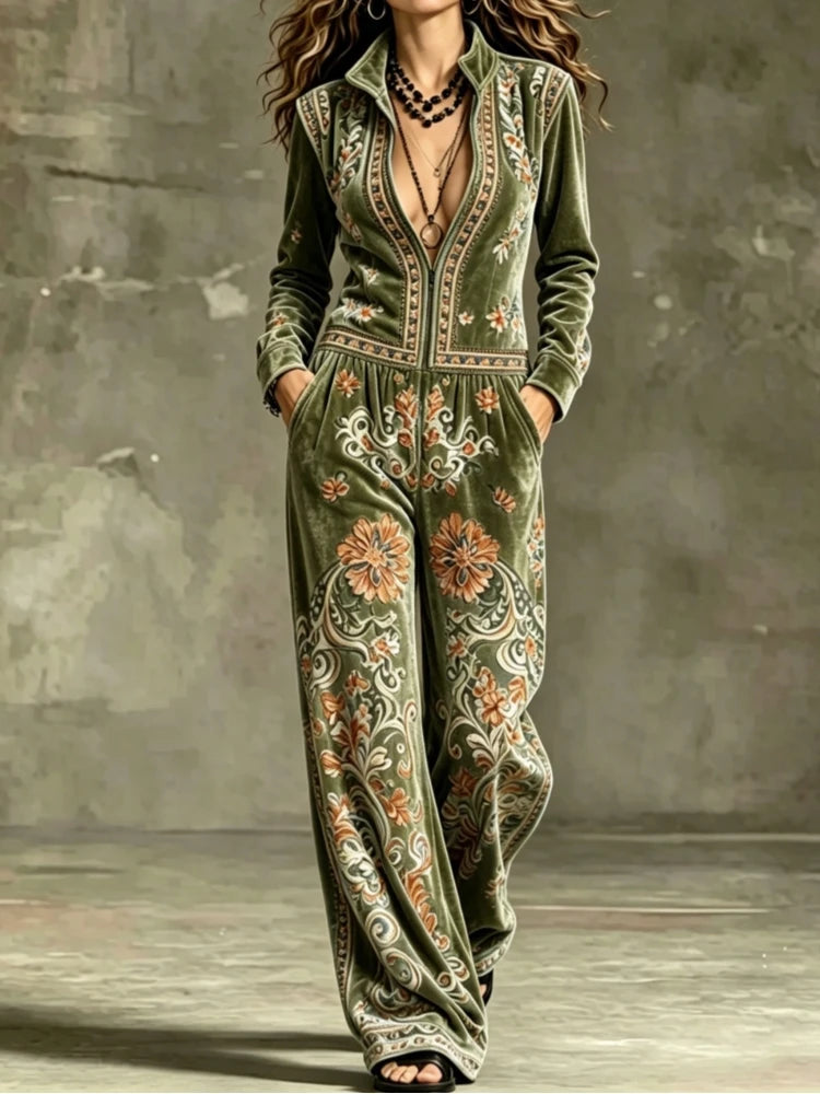 Jumpsuit – Stand Collar Zip Front – Polyester – Loose Wide Leg | KIMLUD