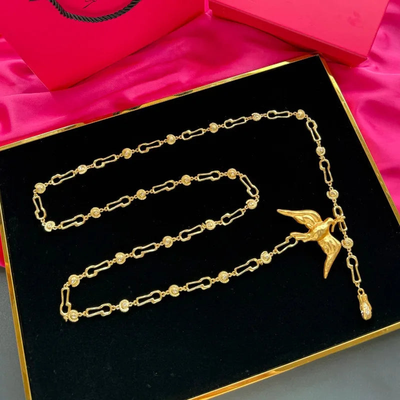 Luxury High Quality Alloy Peace Bird Long Chain Necklace Women Fashion Jewelry Birthday Party Dress Necklace Accessories