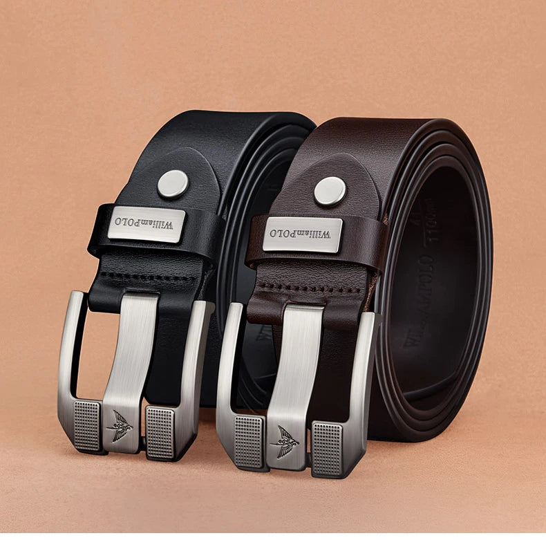 Cowhide Leather Belt With Needle Buckle — Dark Brown | KIMLUD