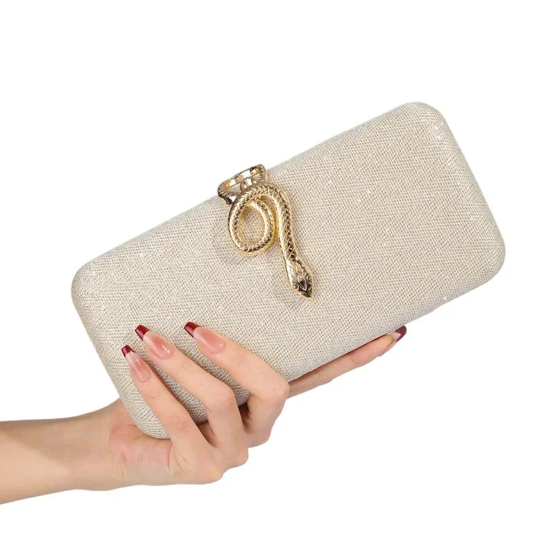 Snake Buckle Satin Evening Purse Sparkling Crystal Embellished — Champagne Pink | KIMLUD