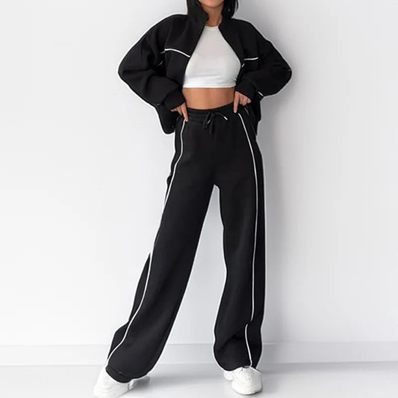 Lace-Up Cardigan Sweatshirt Two-Piece Set Lace-Up Trim — Cream-Ivory | KIMLUD