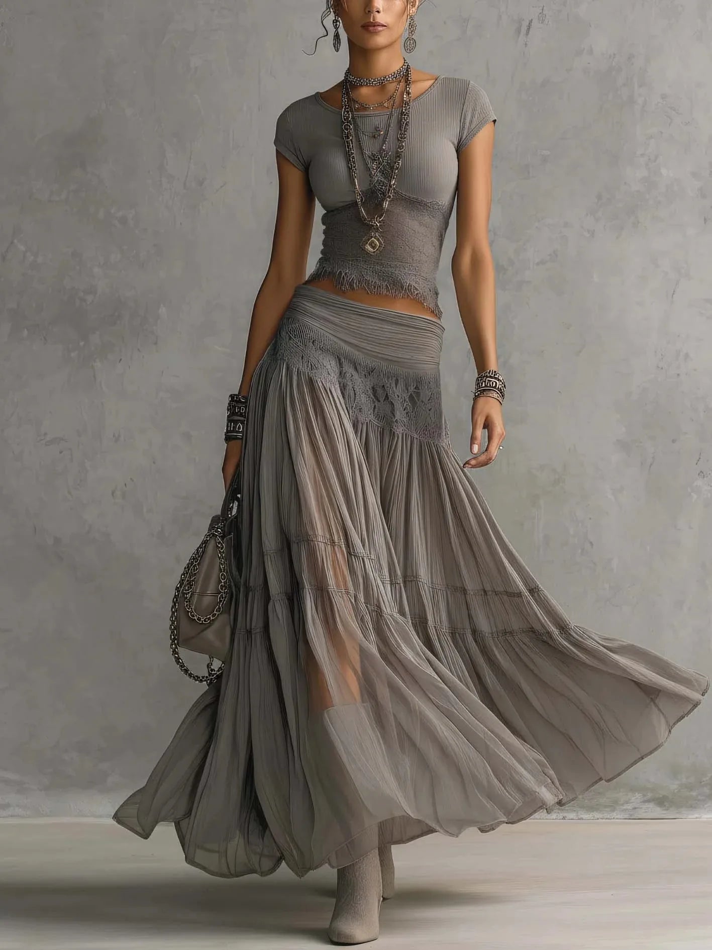 Lace Splice Maxi Dresses Two-Piece Slim Fit — Black | KIMLUD