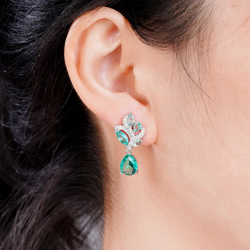 Copper Alloy Dangle Earrings CZ Cubic Zirconia — Green | KIMLUD