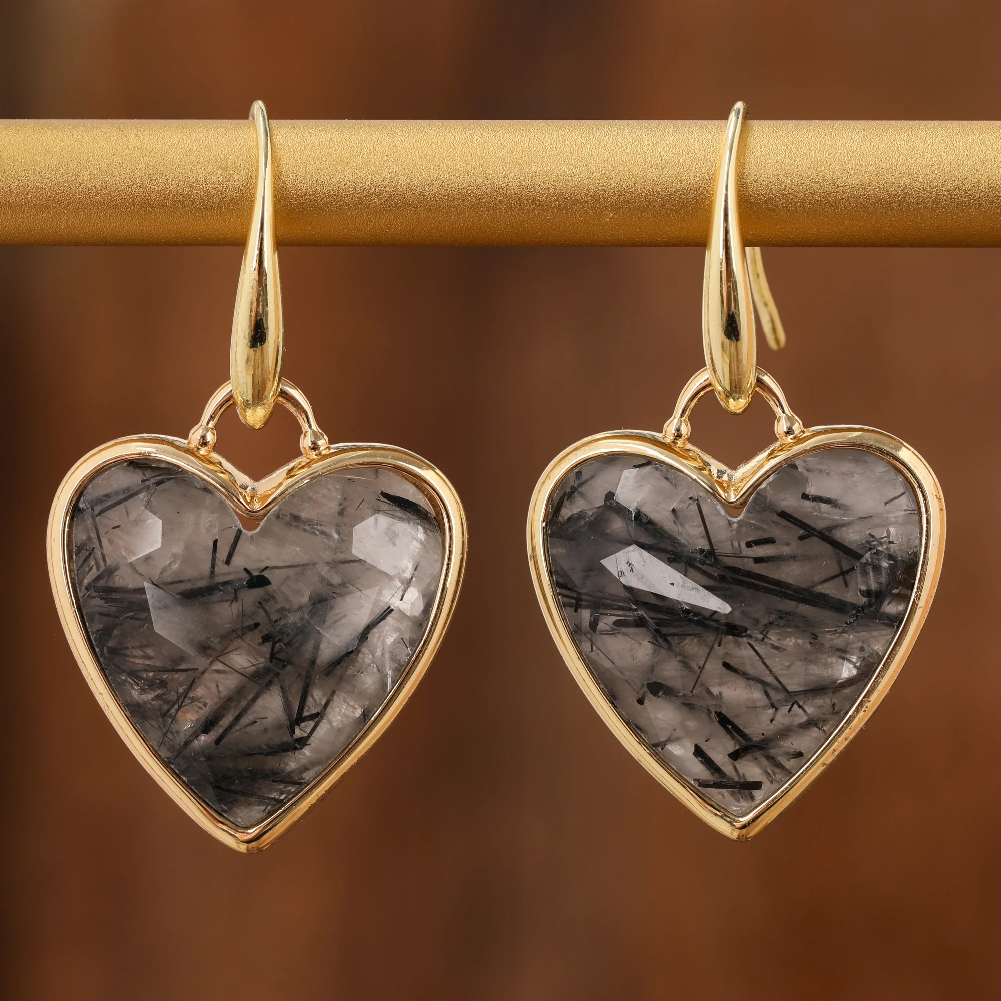 KIMLUD, Heart Amethsyts Labradorite Dangle Earrings For Women Boho Luxury Fashion Natural Stones Earring Designer Jewelery Bijoux, Black Rutilated, KIMLUD Women's Clothes