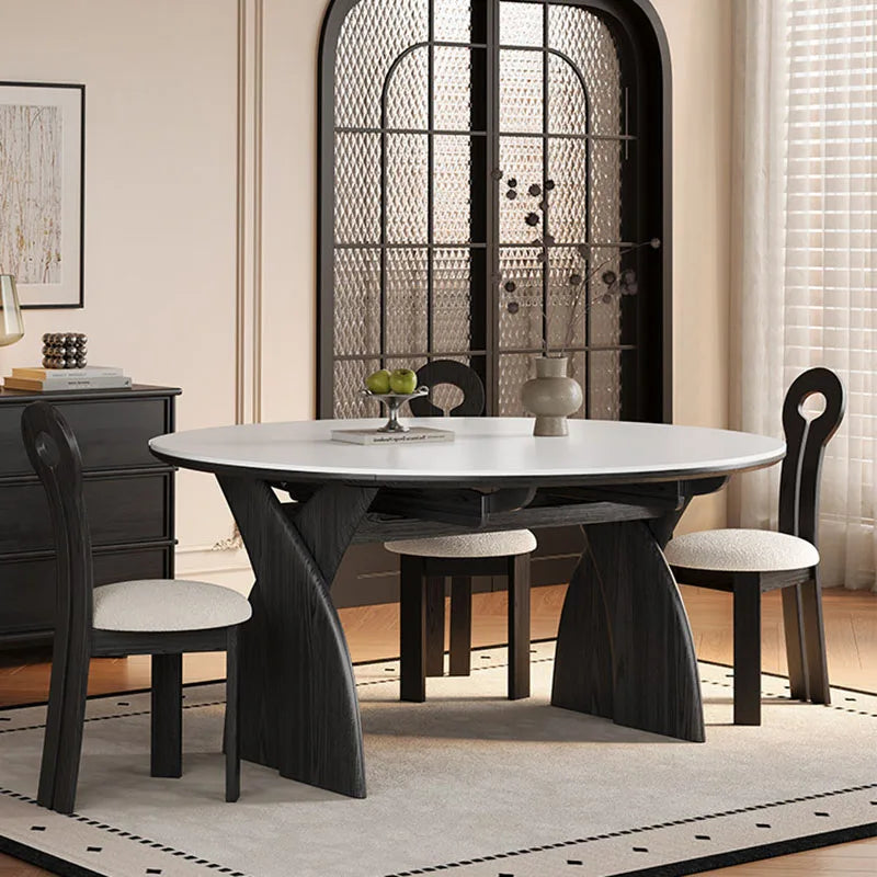 Marble Nordic Center Dining Table Round Extendable — White | KIMLUD