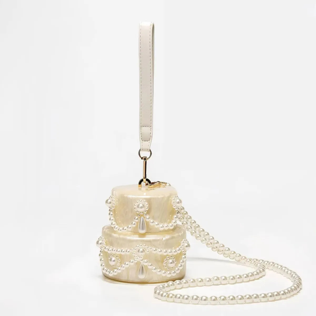Acrylic Clutch Pearl Beading — Ivory White | KIMLUD