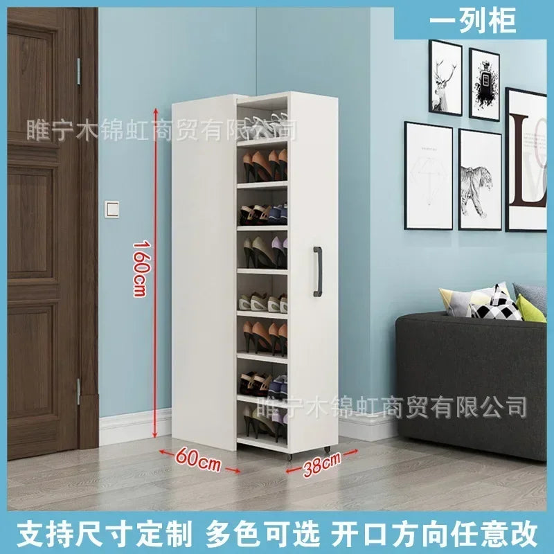 Sliding dustproof shoe cabinet, large capacity wheeled side pull shoe rack storage drawer type seam storage cabinet at home entr