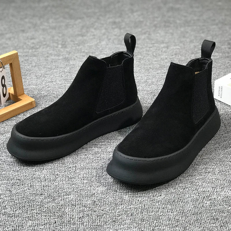 Men Thick Soled Suede Short Boots Retro Autumn Winter Comfortable  Fashionable Height Increasing Boots for Casual Young People
