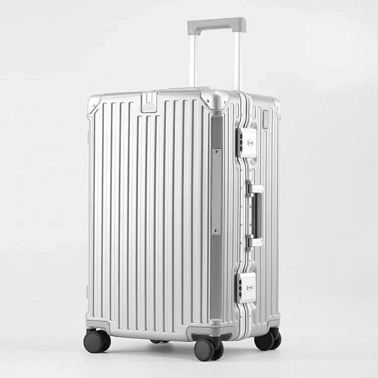 Aluminum Frame Suitcase With USB Cup Holder — Blue | KIMLUD